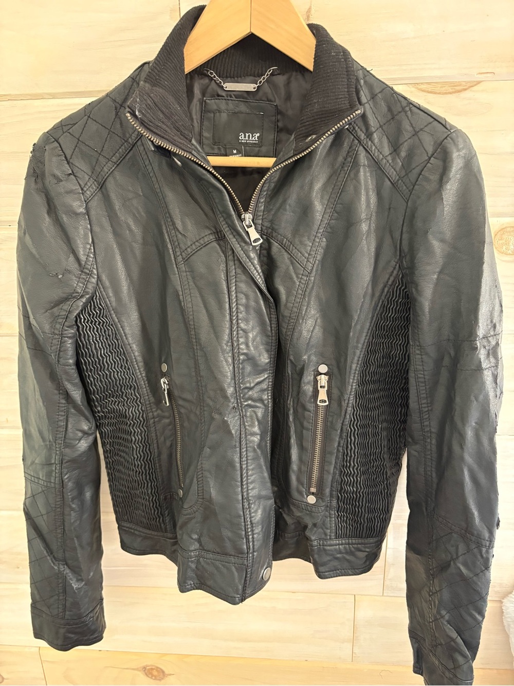 a.n.a Black Quilted Faux Leather Biker Jacket